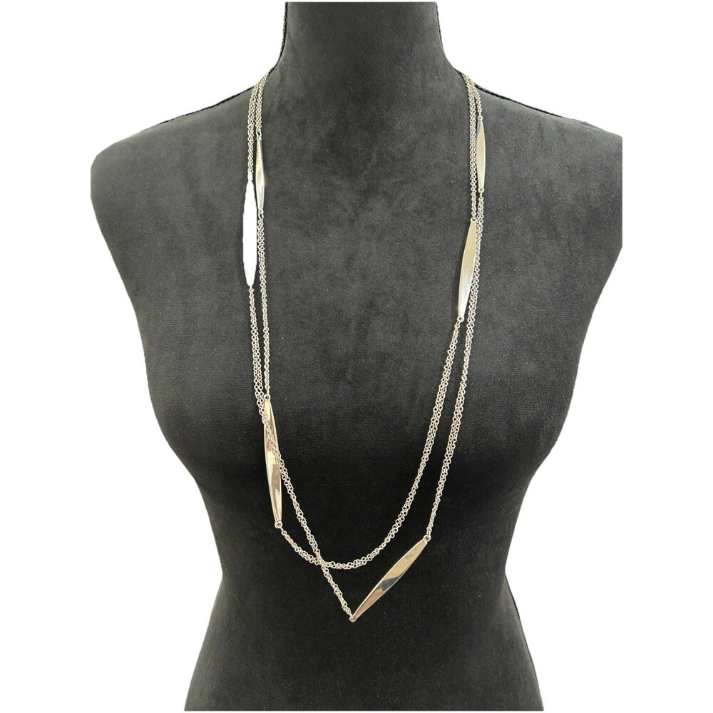Express Silver Tone Two Tier Polished Metal Bar Necklace 18 Inch Length